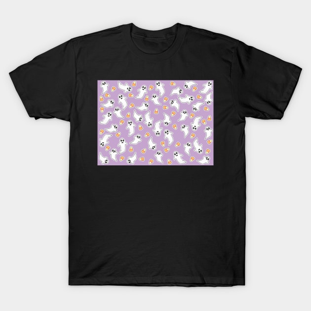 Ghost Candy Corn on Purple T-Shirt by FrostedSoSweet